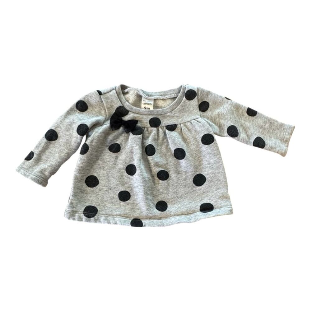Carters Adorable Black & Gray Polka Dot Top and Black Leggings Set, Size 9M - Picture 2 of 4